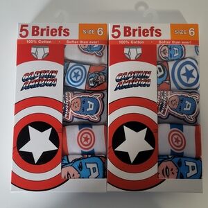 Captain America Kids Briefs Set - Red, Blue, White 2 Pack of 5 Briefs